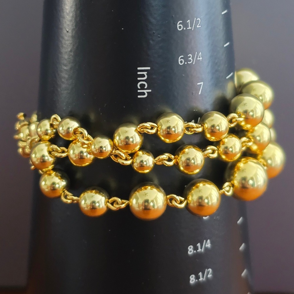 J.Crew Gold Tone Bracelet Triple Strand Graduated Bead Statement - Picture 3 of 5